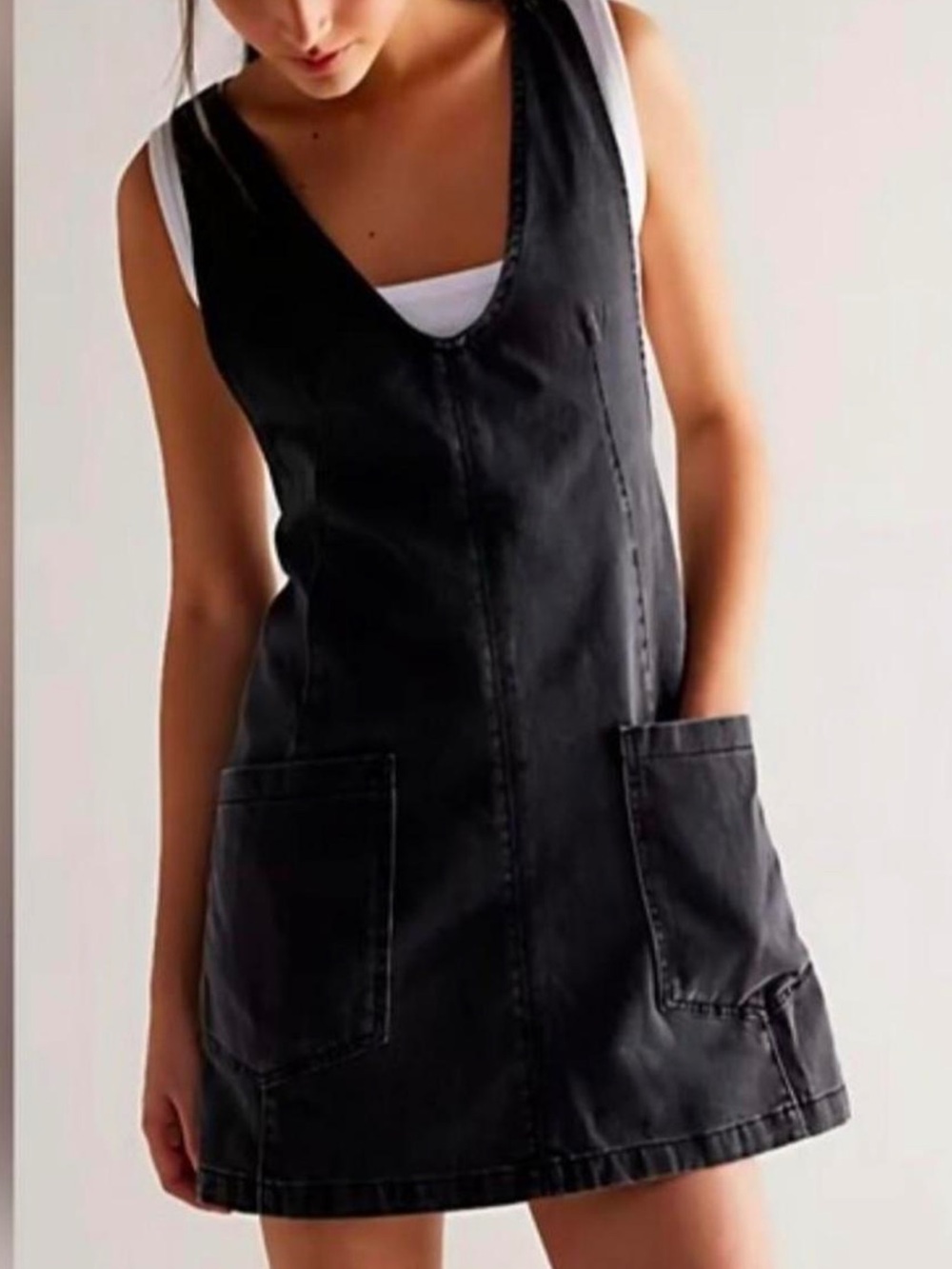 Free People Black Denim Jumper Dress NWT XS